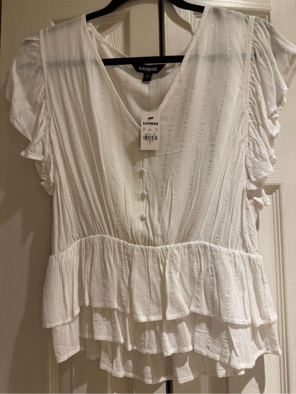 Express White V-Neck Ruffled Peplum Blouse